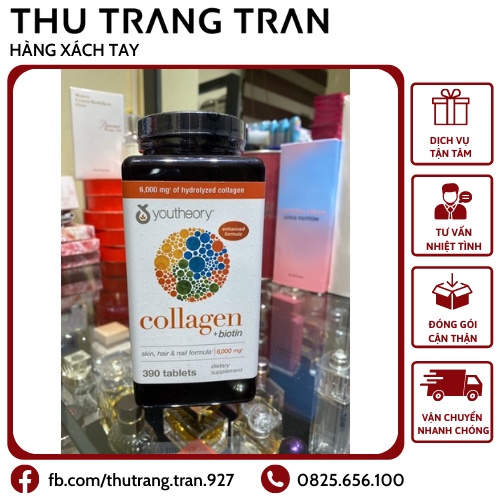 Collagen Youtheory Type 1,2 & 3 - 390 Viên mẫu mới Của Mỹ-Collagen Không Biến Tính