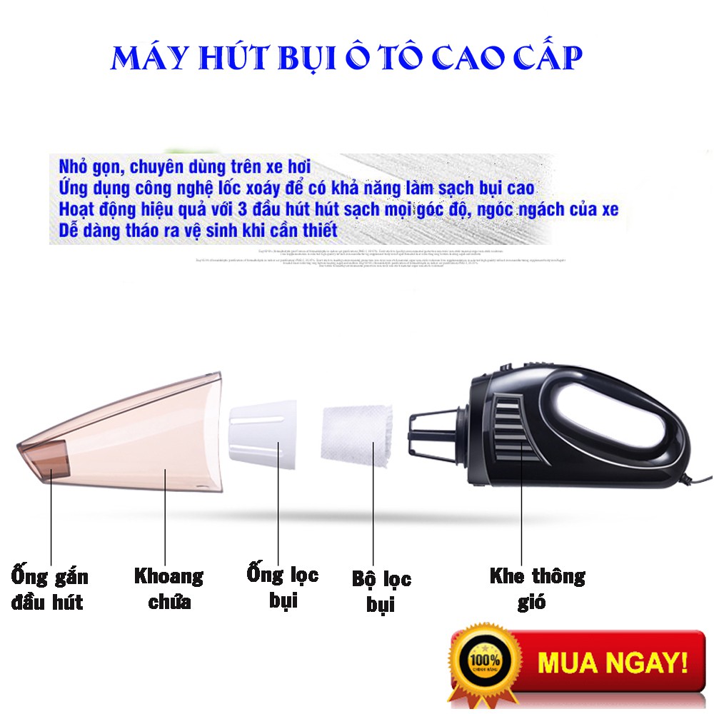 May Hut Bui O To,  Máy Hút Bụi Xe Hơi Cao Cấp. Thiết Kế Tay Cầm Có Dây , Máy Công Suất Lớn, Lực Hút Mạnh  - MUA NGAY!