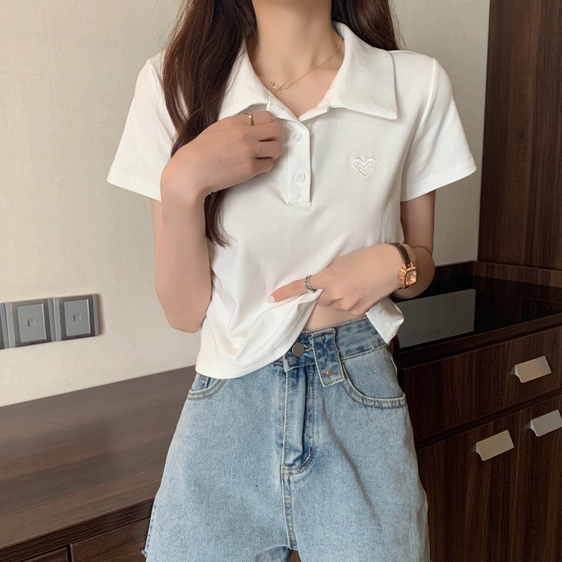 Áo Thun polo Ngắn Tay Thêu Trái Tim 49518