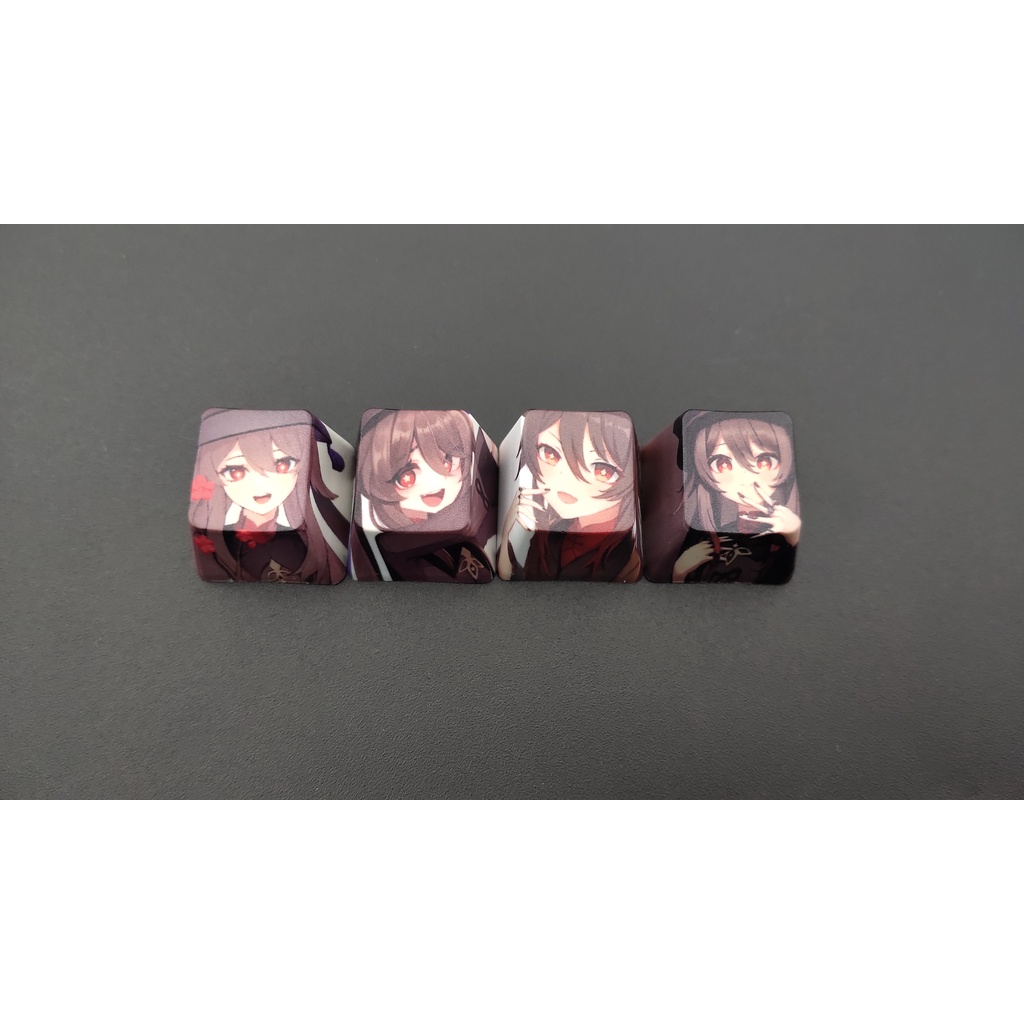4-Phím / bộ Genshin Impact Keycaps DIY Bàn phím cơ học Anime Hồ sơ OEM PBT Keycap Ganyu Hutao Klee Keqing Morax Ayaka Venti