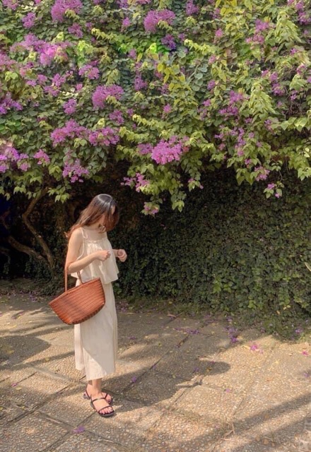 Áo hai dây bèo ngực chất đũi xước kiểu dáng vintage