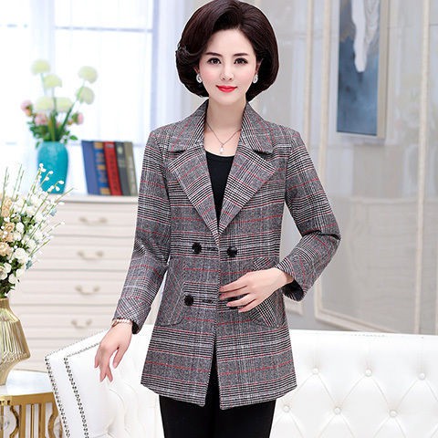 Middle aged fashion❆☇Áo Khoác Kẻ Sọc Ô mẫu mới cho mẹ, mùa xuân phụ nữ trung niên và già, thu 40 tuổi, 50 tuổi11