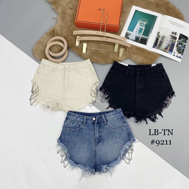 Quần short jean xích