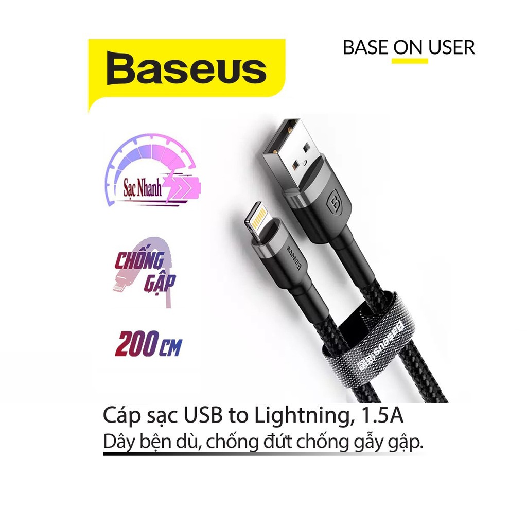 Cáp sạc nhanh truyền dữ liệu Baseus Cafule Lightning dây dù chống đứt dài 1M/2M/3M cho iPhone/iPad