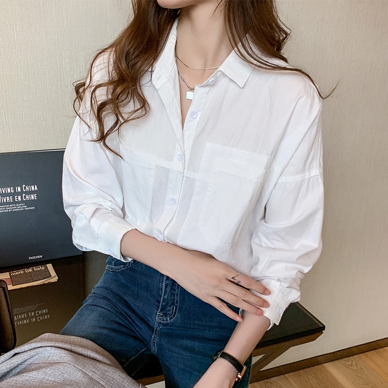 Áo sơ mi SUXI tay dài dáng rộng thiết kế đơn giản phong cách Hàn Quốc thời trang cho nữ