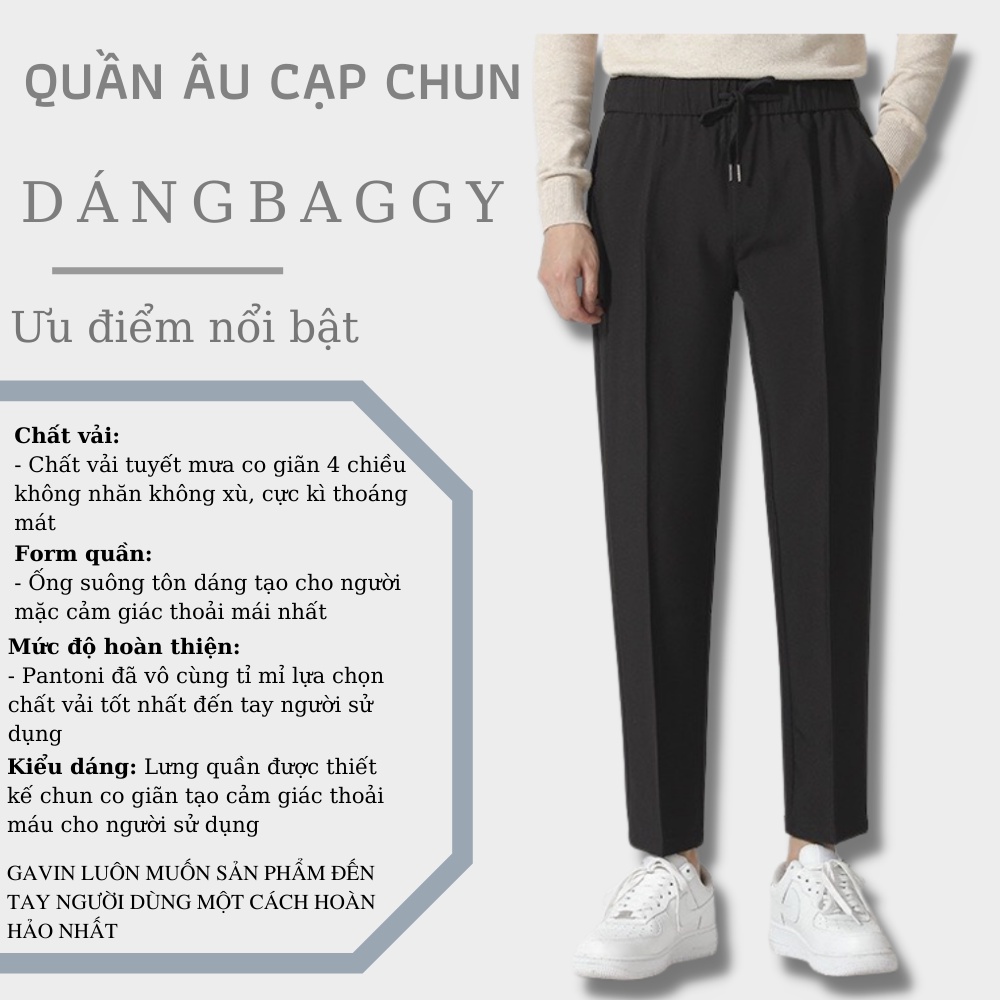 Quần âu nam cạp chun ống rộng Gavin, Quần baggy nam cạp chun dáng suông kiểu dáng Hàn Quốc (QACC)