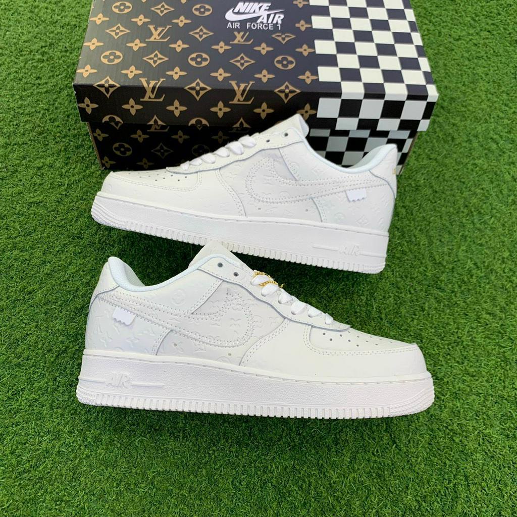 Giày Nike_Air Force 1 Luis_Vuitton, AF1 LV 2 Màu trắng xám cao cấp, hàng chuẩn Trung S.Cấp Vip, FUull bill box