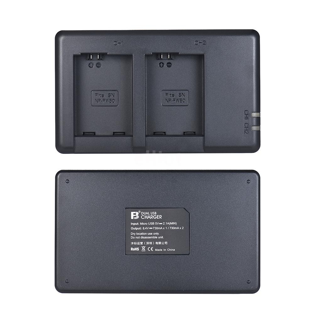ELT FB NP-FW50 Camera Battery Charger 2-Channel Micro-USB Input for Sony Alpha a6500 a6300 a6000 a7s