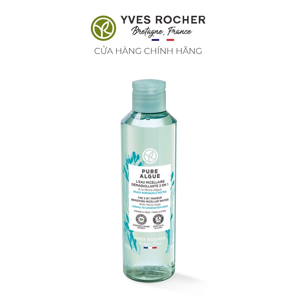 Nước cân bằng và tẩy trang Yves Rocher Pure Algue 2 in 1 Makeup Remover Micellar Water 200ml