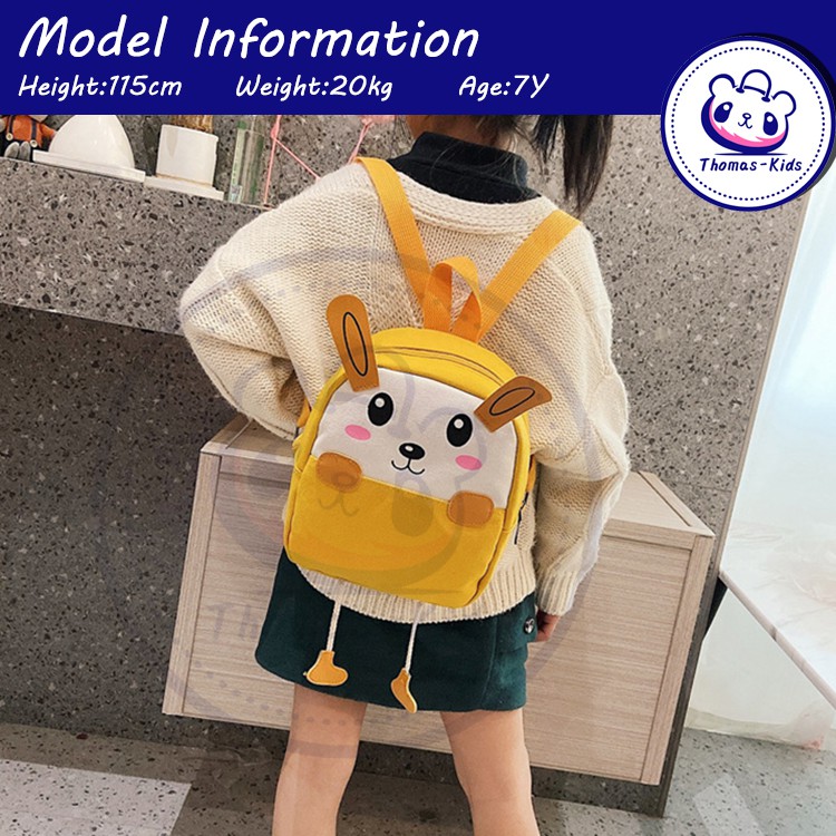 [THOMAS KIDS] Ba Lô Bằng Vải Canvas In Họa Tiết Voi Hoạt Hình Dễ Thương Thời Trang Dành Cho Bé 4-7 Tuổi