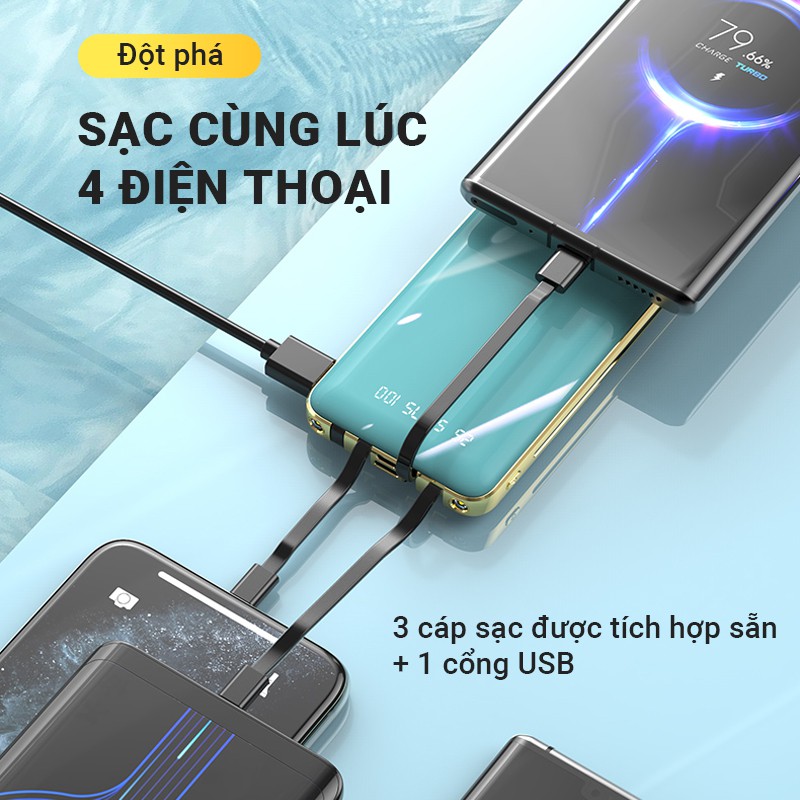 Pin sạc dự phòng nhỏ gọn 15000mAh Cát Thái KJ-A126 có 2 đèn pin LED siêu sáng, hỗ trợ sạc nhanh 2.1A, tích hợp sẵn 4 cáp