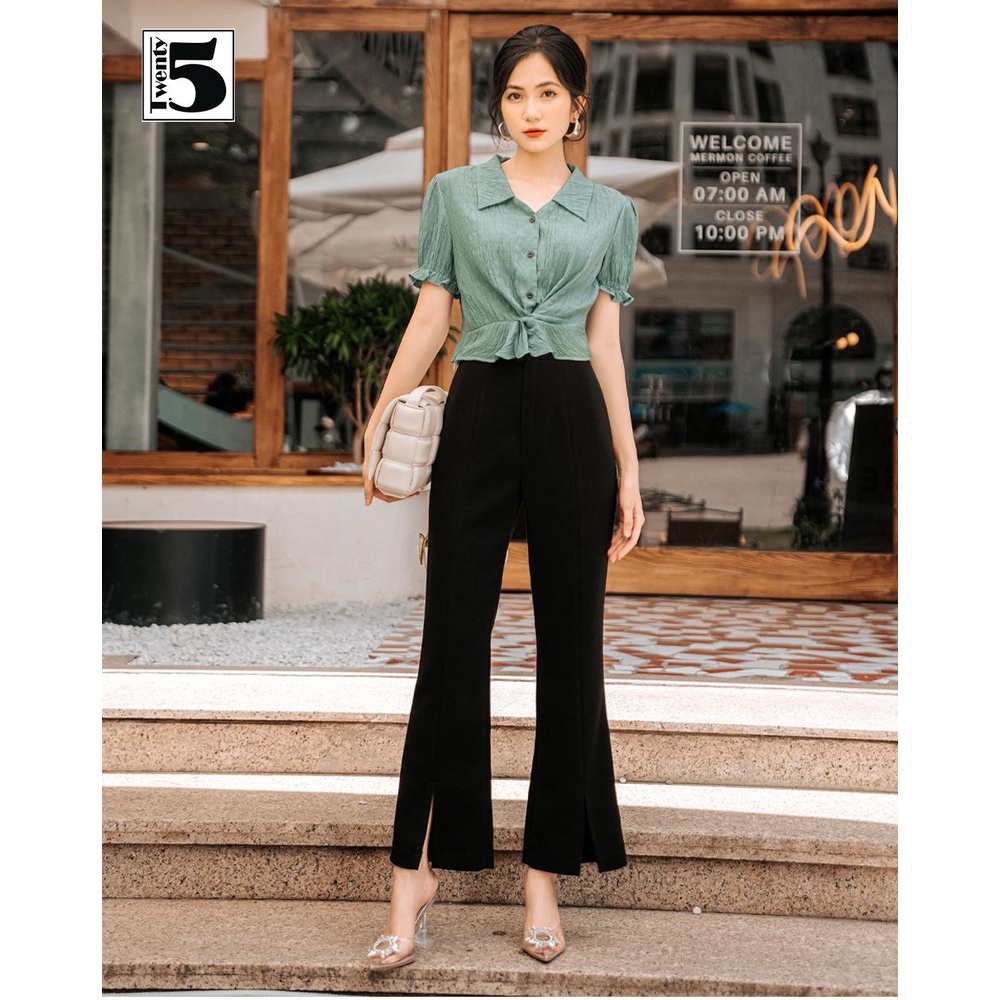 Quần vải công sở nữ ống loe xẻ cạp cao tôn dáng Twentyfive SQ1