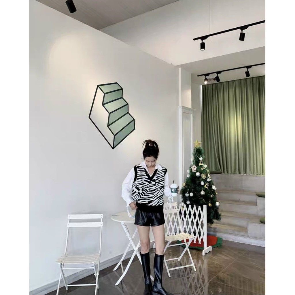 Áo Gile họa tiết báo vằn cổ tim cá tính Ulzzang Style Hàng Quảng Châu!!!