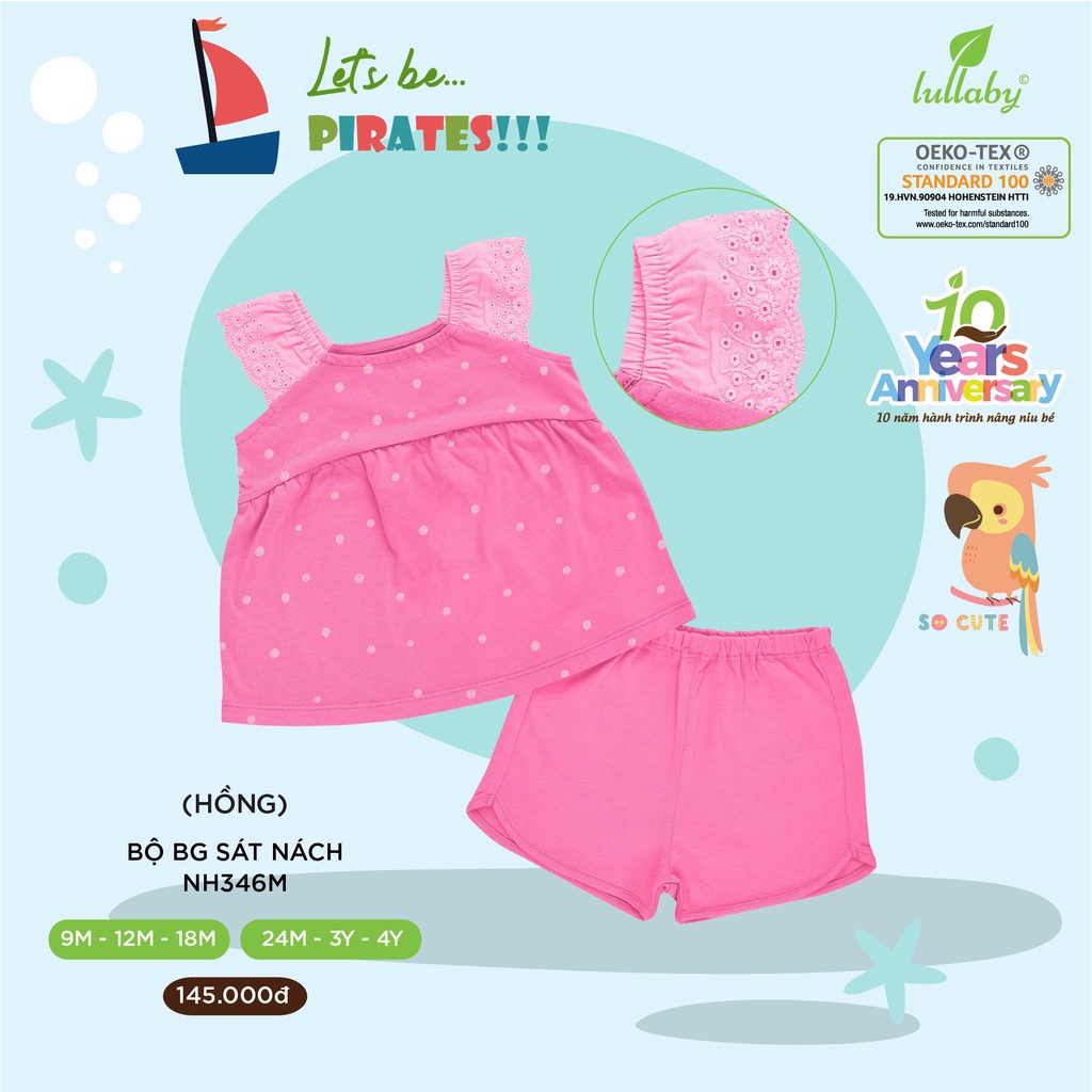 [CHÍNH HÃNG] Bộ quần áo sát nách chất cotton mềm mại họa tiết bé gái Lullaby