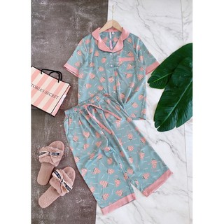 Bộ ngủ lụa quần ngố chỉ còn HỒNG