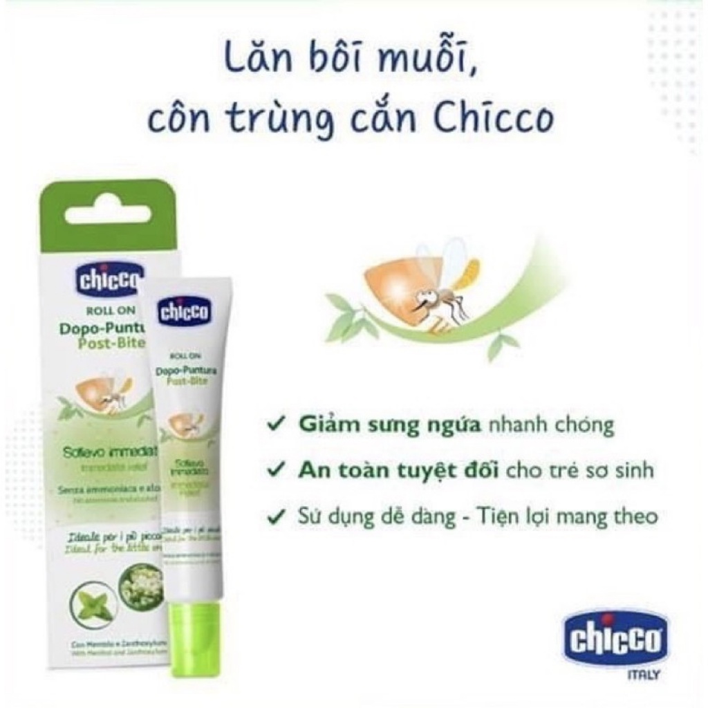 Lăn Bôi Vết Muỗi Đốt, Côn Trùng Cắn Chicco Mùi Hương Dịu Nhẹ, Không Gây Nhờn Rít Cho Da 10ml