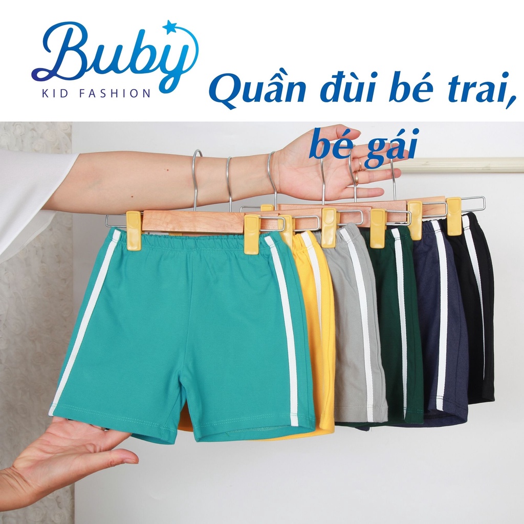 Quần đùi bé trai, bé gái BUBY. Quần cotton 100% phối viền thể thao năng động cho mùa hè. Bé đến 30kg 2 3 4 5 6 7 8 tuổi