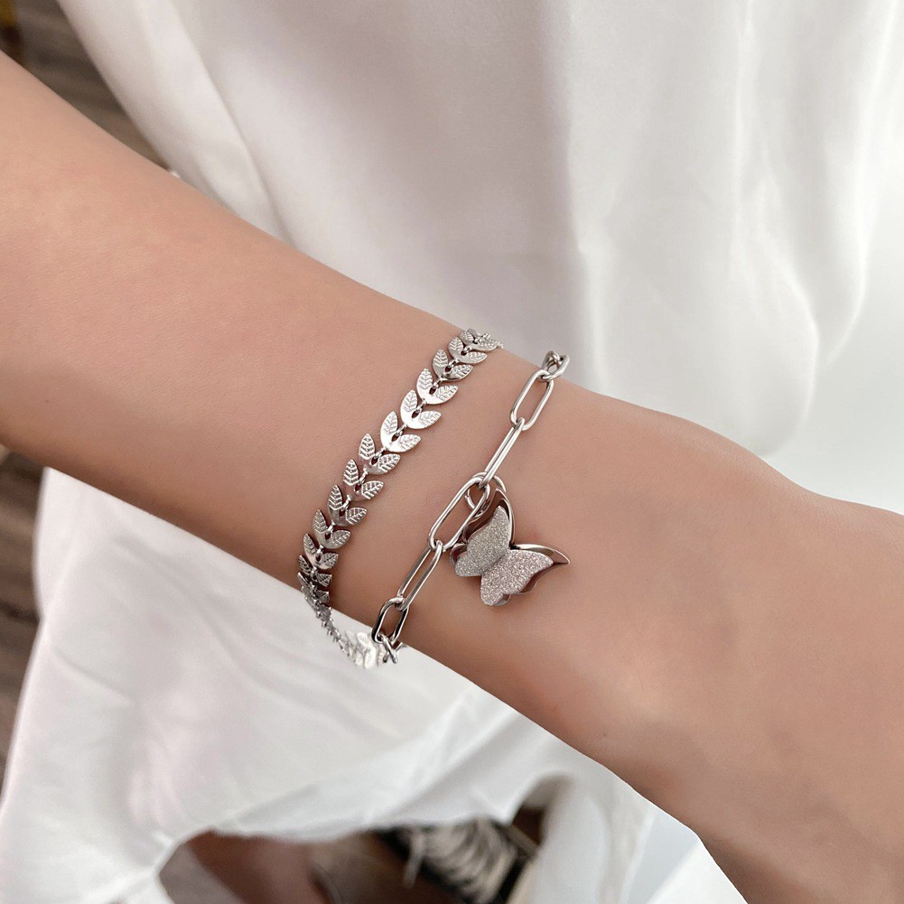 Vòng Tay Kim Loại Mặt Hình Bướm Phong Cách Hip Hop Hàn Quốc