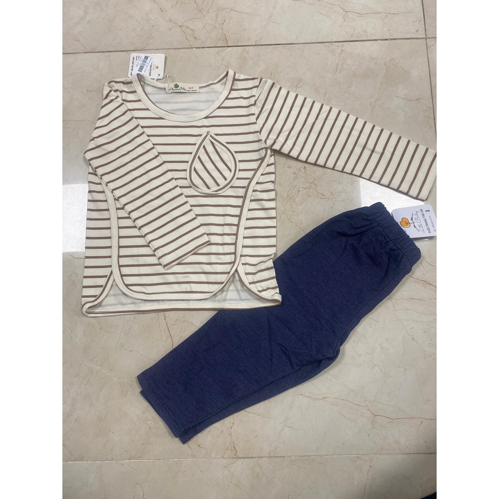 Bộ thu đông bé gái LITIBABY, áo kẻ quần giả jean, size 1/5T
