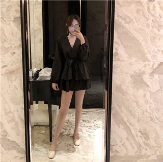 KÈM ẢNH THẬT🎈Đầm Cổ V Đắp Chéo đen/ đỏ