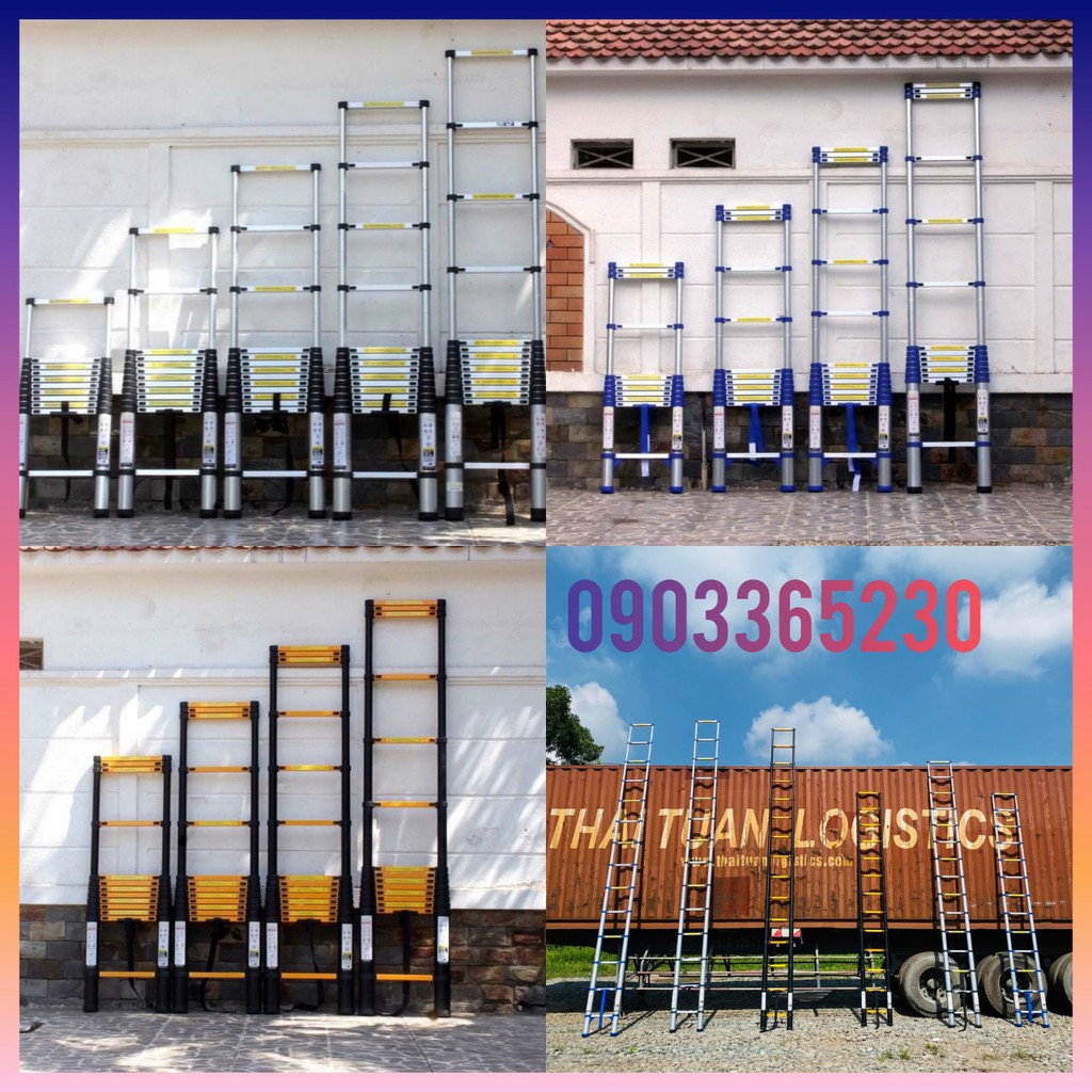 Thang nhôm rút xếp đơn cao cấp SUMIKA cao tối đa 6m