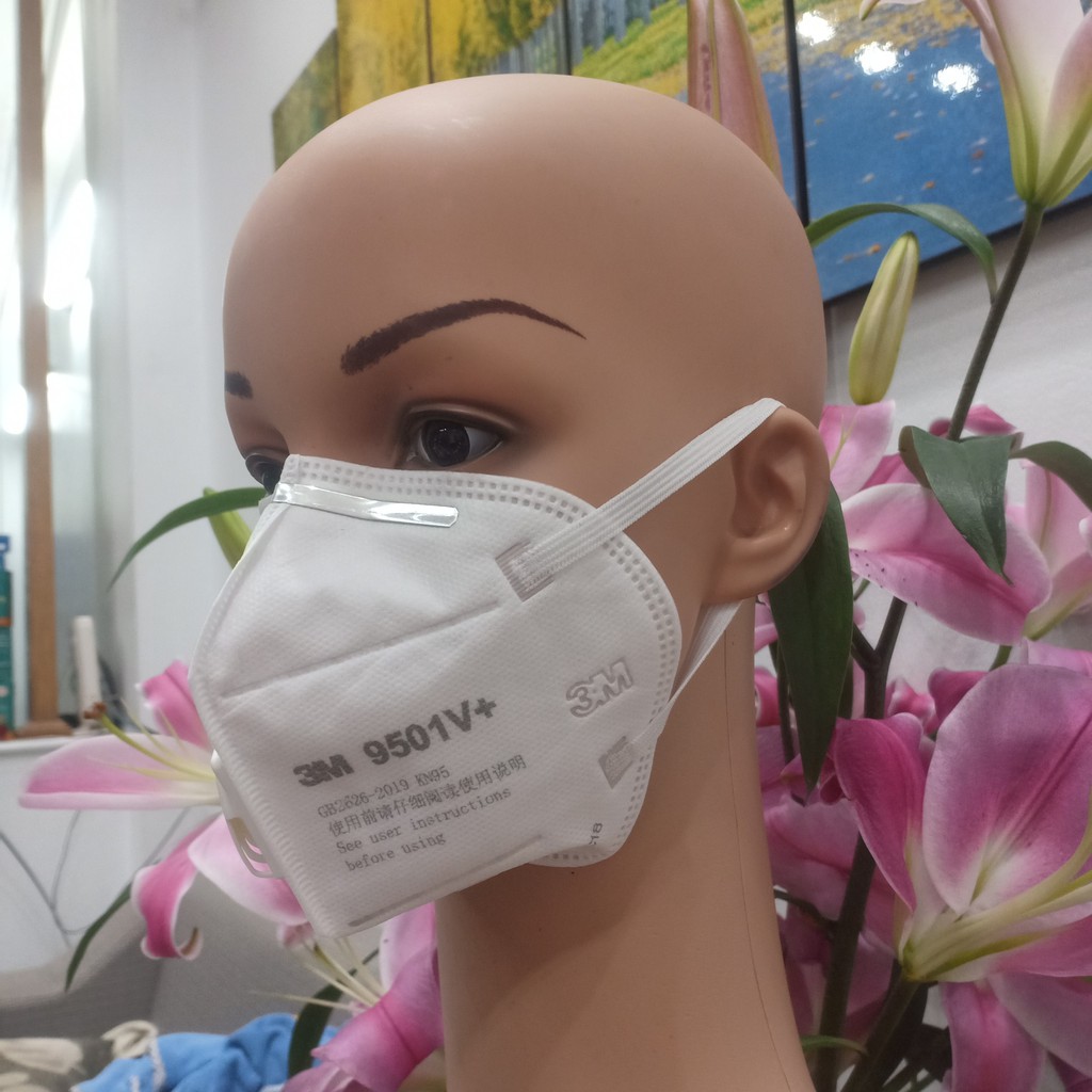 Khẩu trang chống bụi 3M 9501V+, tiêu chuẩn KN95 lọc bụi mịn hiệu quả 95% có van lọc, chống hóa chất nhẹ