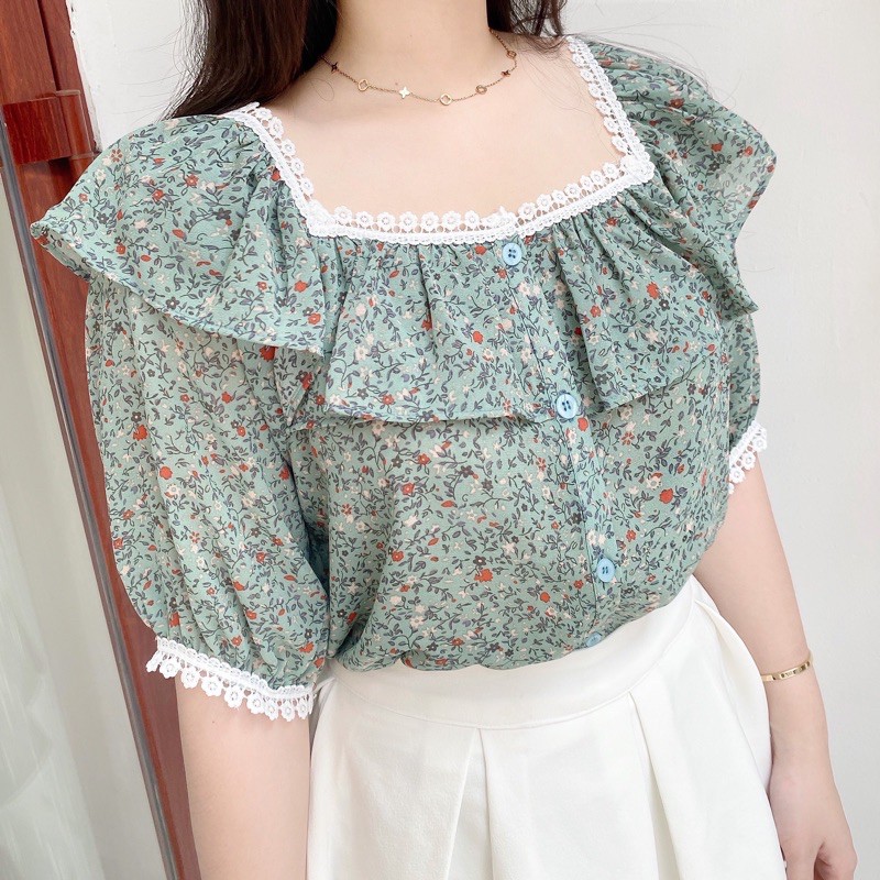 [Mã WASKT304 giảm 15% tối đa 30K đơn 99K] ÁO SƠ MI CỔ VUÔNG VIỀN REN (MS74) | BigBuy360 - bigbuy360.vn