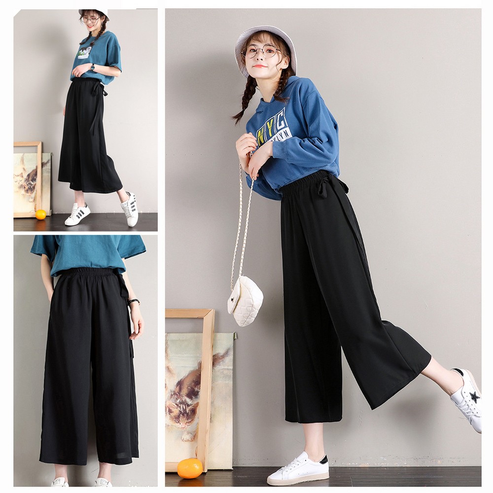 Quần ống rộng cạp chun cao eo thắt dây form rộng dáng lửng TTS | BigBuy360 - bigbuy360.vn