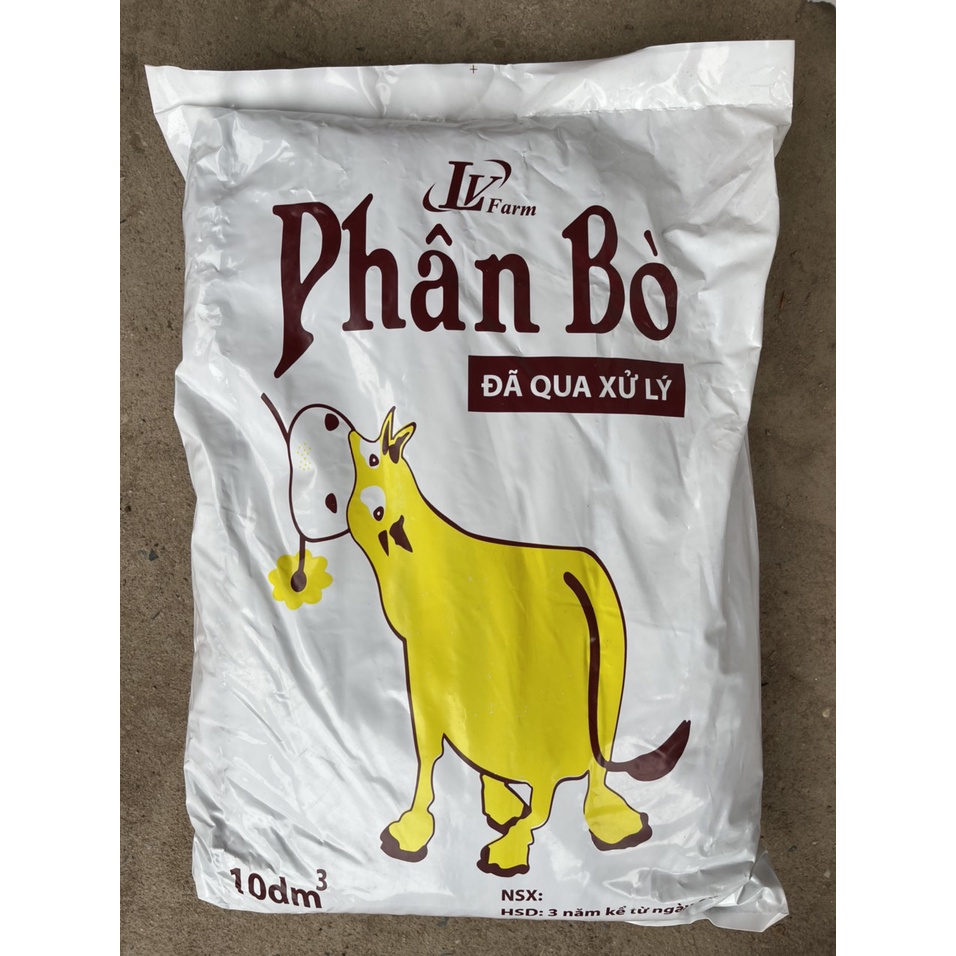 Bao 10dm3 (~5kg) Phân bò nguyên chất LV Farm cho rau màu, hoa cảnh, tốt rễ xanh lá, mập thân đẻ nhánh
