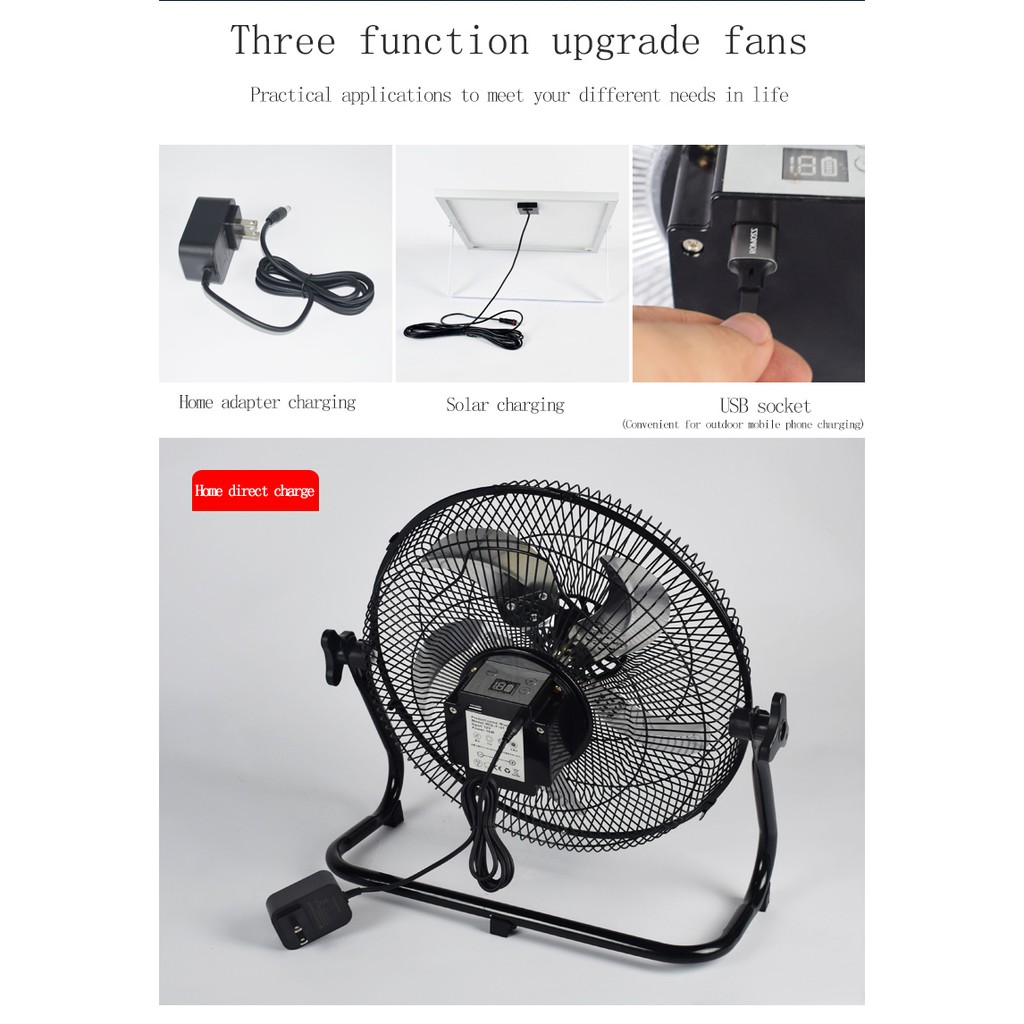 Quạt ngồi tích điện năng lượng mặt trời 20W [ Bảo hành 12 tháng ] sạc được điện thoại | BigBuy360 - bigbuy360.vn