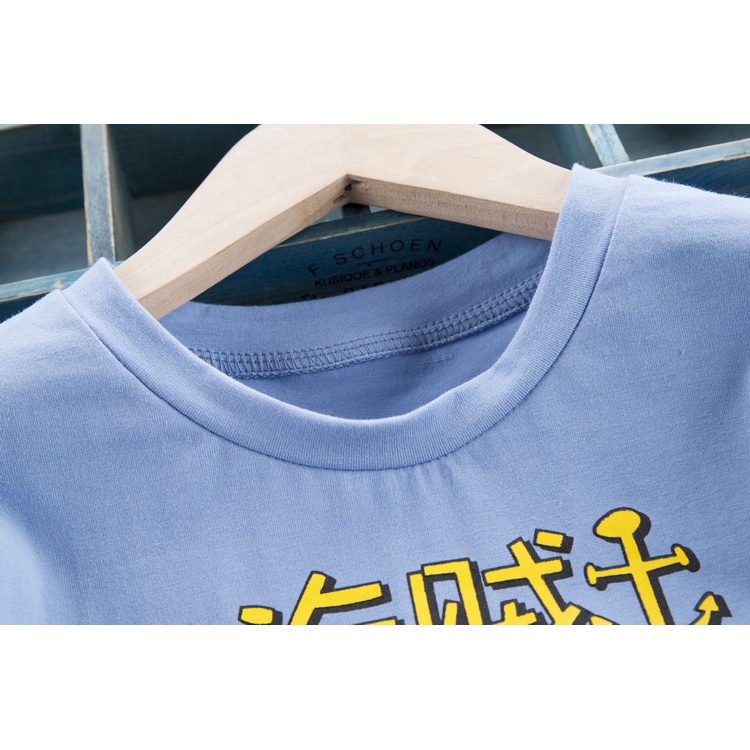 Bộ áo thun cotton in hoạt hình Luffy + mũ rơm + quần jeans cho bé trai 0-5 tuổi