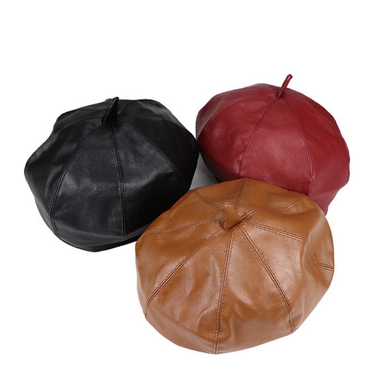 Mũ nồi bằng da PU màu trơn phong cách vintage cho nữ