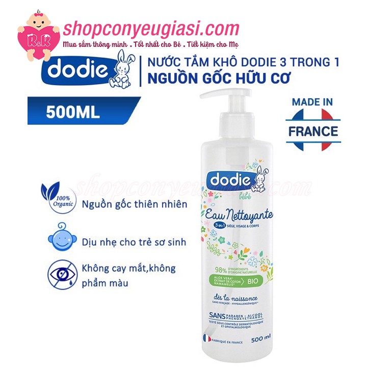 Nước Tắm Khô Dodie Nguyên Liệu Hữu Cơ 3 Trong 1 - 500ml - Pháp