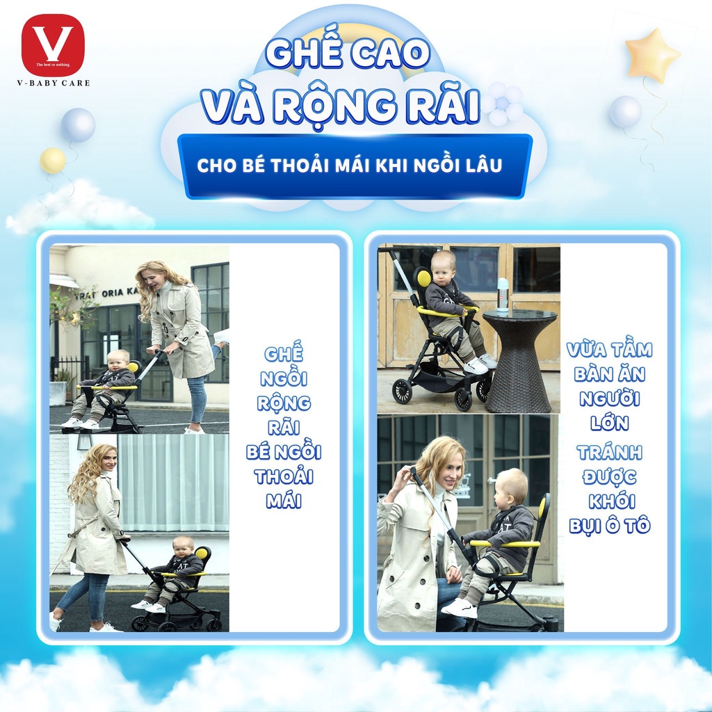 Xe Đẩy Đảo Chiều Gấp Siêu Gọn V-Baby Q2