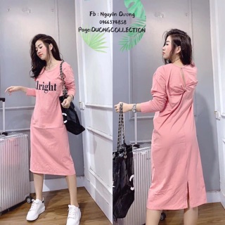 váy suông dài tay xoắn lưng in chữ chất đẹp