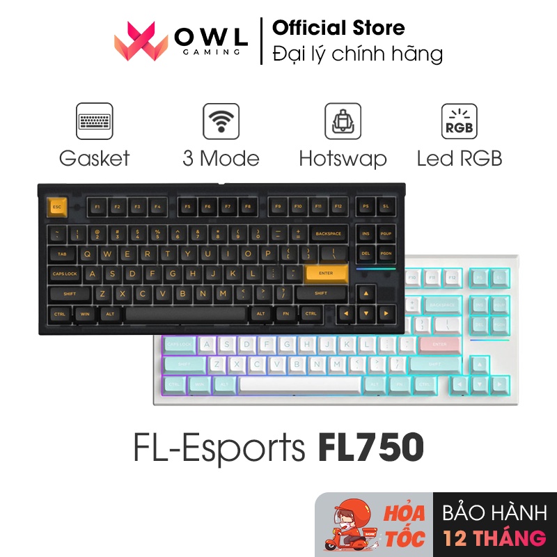 Bàn phím cơ FL-Esports FL750 Marshmallow / Polar Night (Gasket mount / 3 Mode / Hotswap / Led RGB) (Hàng chính hãng)