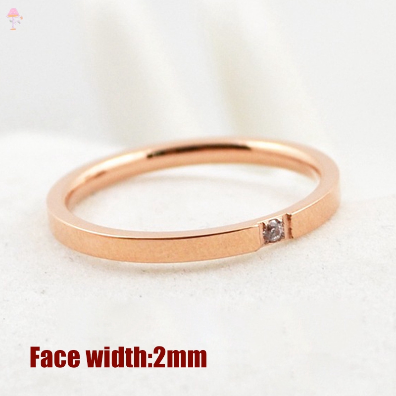Nhẫn thép titan đơn giản đính đá màu vàng/bạc Size 4 5 6 7 8 9 10
