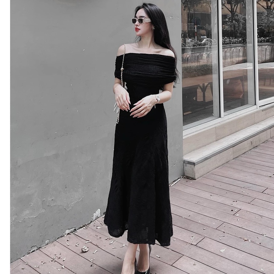Đầm maxi thun xốp ren đuôi cá trễ vai 2 lớp chất co giãn ôm dáng 159