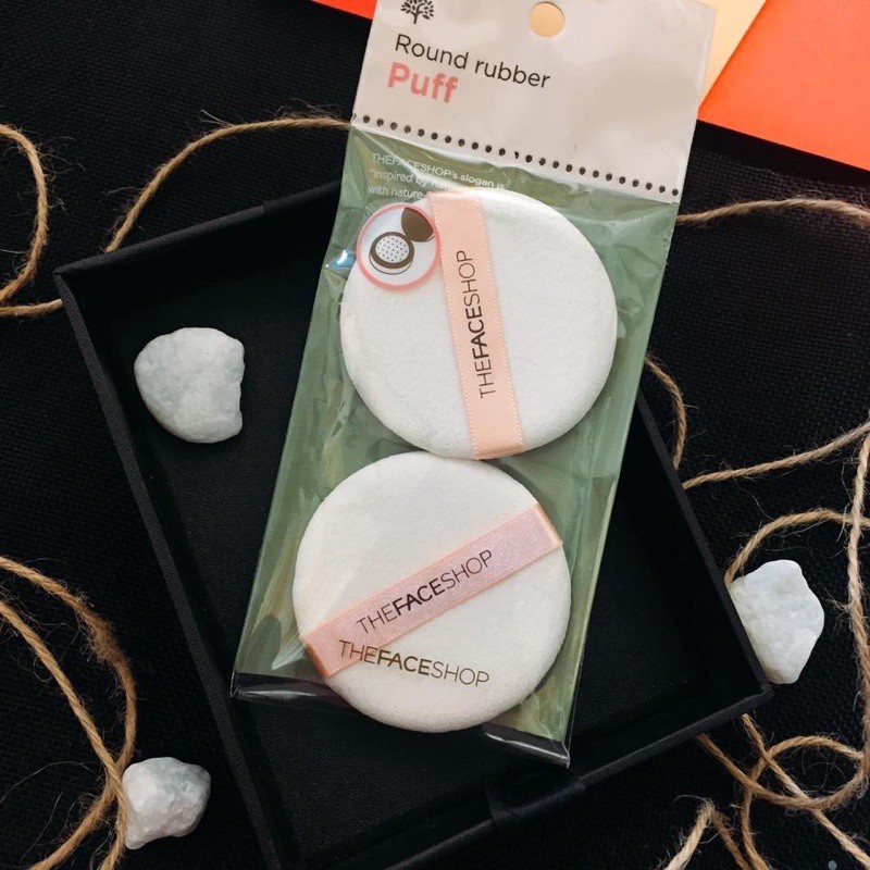 Bông Đánh Phấn Phủ TFS Round Flocked Puff The Face Shop Túi 2 Miếng