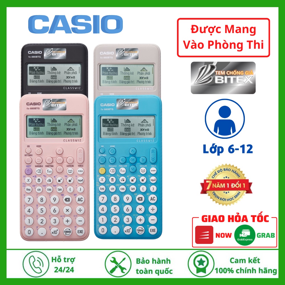 Máy Tính Casio FX 880BTG Chính Hãng Mới Nhất 2022, Dành Cho Học Sinh Cấp 2 Cấp 3, Lớp 6 Đến Lớp 12, Bảo Hành 7 Năm