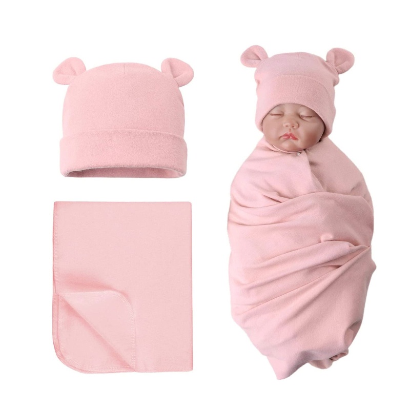 Set 2 Món Gồm Chăn + Nón + Khăn Quấn Đầu Cho Bé Sơ Sinh 0-6 Tháng Tuổi