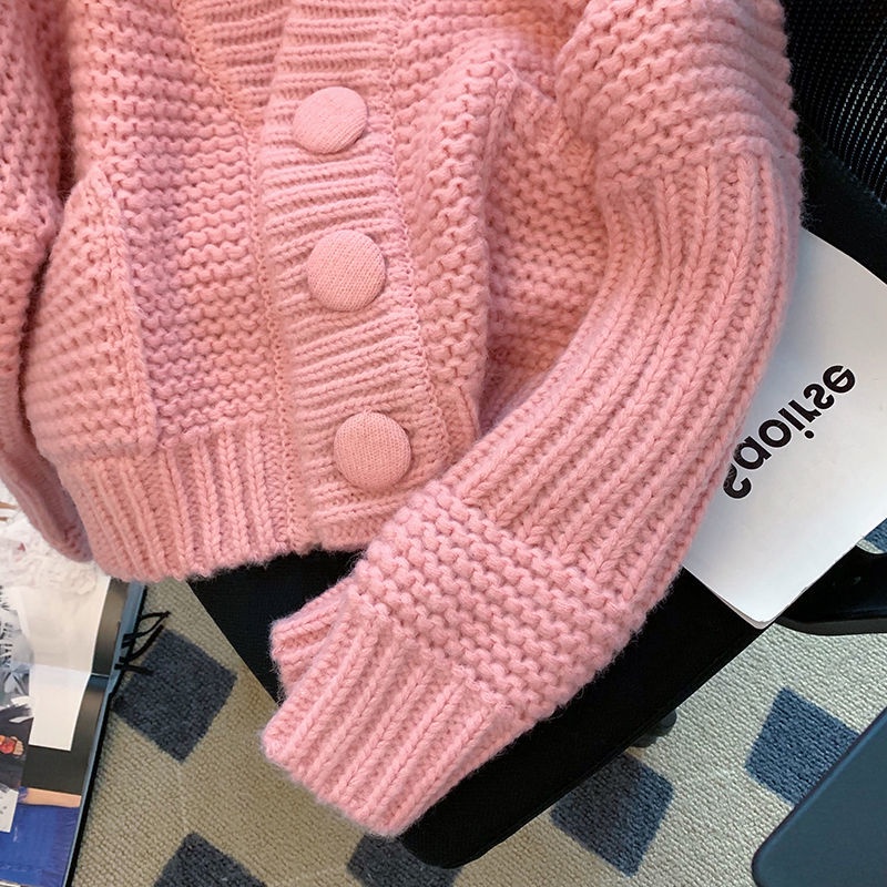 Áo Khoác Cardigan Cổ Chữ V Dáng Rộng Màu Hồng Thanh Lịch Thời Trang Dành Cho Nữ