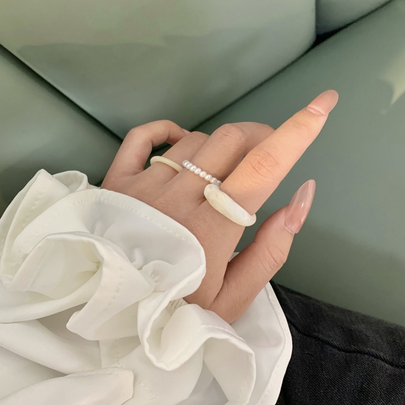 Set 3 nhẫn xỏ ngọc trai nhân tạo phong cách cổ điển cho nữ