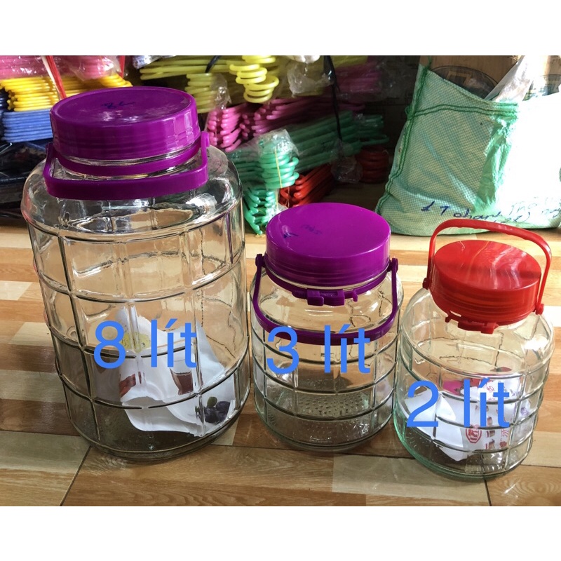 Bình ngâm rượu thuỷ tinh 2L 3L 5L 8L 10L dày nắp có quai xách chắc chắn có loại vòi
