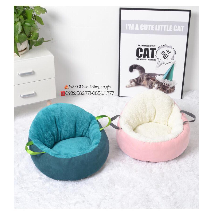 Nệm tròn kèm quai xách cho chó mèo thú cưng, pet yêu