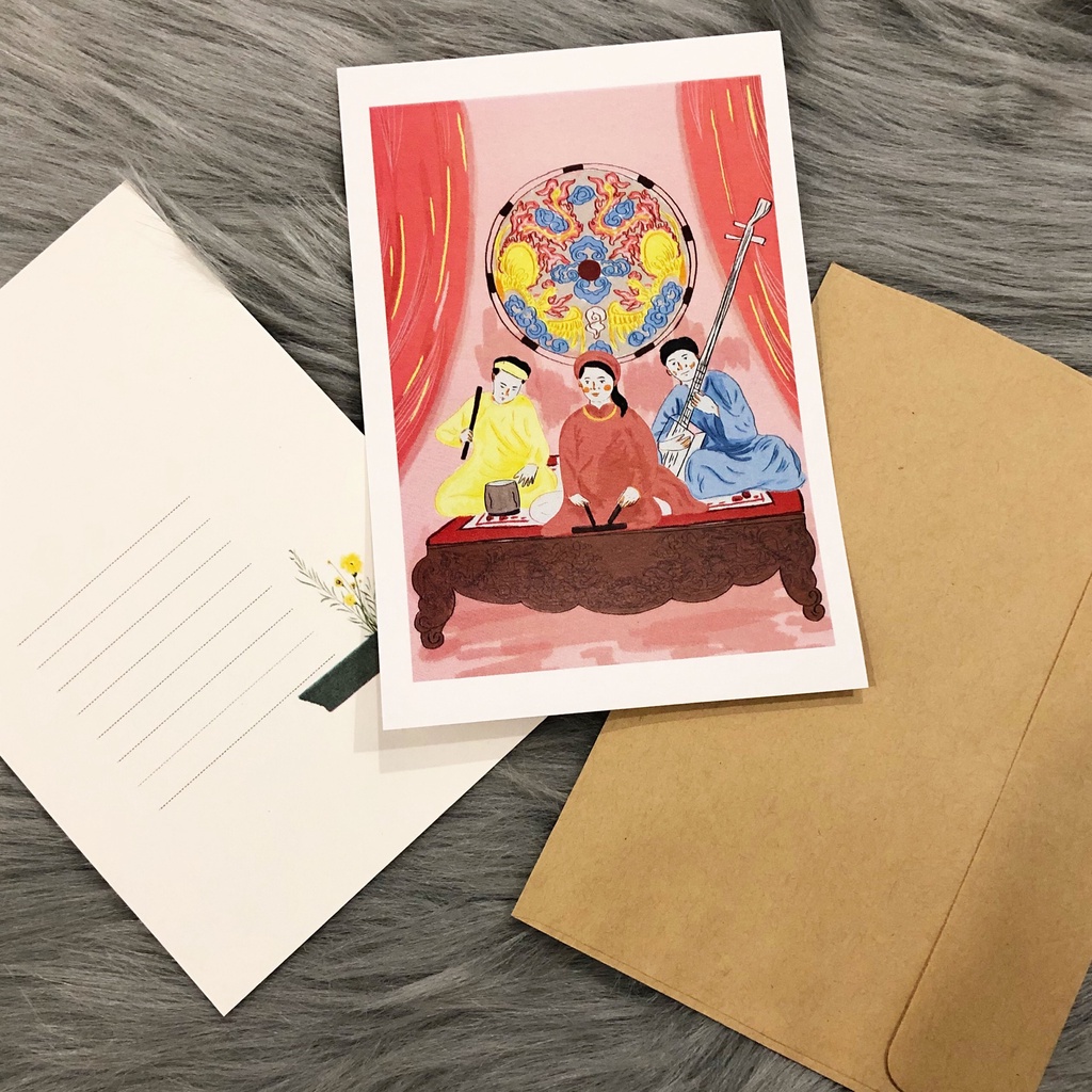 Postcard, Thiệp chúc mừng, Tranh trang trí Nghệ thuật dân gian Việt Nam, 10CMx15CM kèm bao thư Kraft