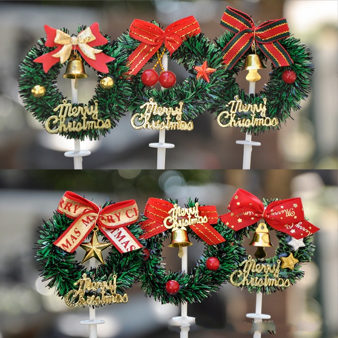 Vòng nguyệt quế mini, hoa treo Noel trang trí bánh, cây thông Giáng sinh tiểu cảnh, terrarium, DIY