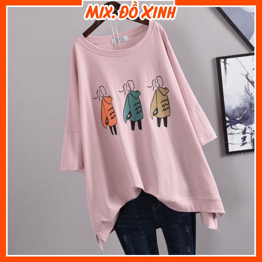 Áo thun unisex tay lỡ Thu Hà áo phông form rộng chất liệu thun Cotton co giãn in hình 3 Cô Gái