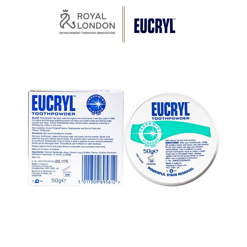 [MEMBERSHIP GIFT] Bột Bạc Hà Giúp Sạch Miệng Trắng Răng, Hơi Thở Thơm Mát Eucryl Toothpower 50g