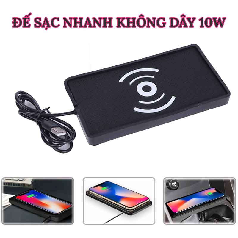 Đế Sạc Nhanh Không Dây 10W Bằng Nhựa PVC Chống Trượt Cho Điện Thoại Trên Xe Hơi CarZone